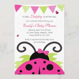 Ladybug Hot Pink Baby shower Party Invitation Kaart