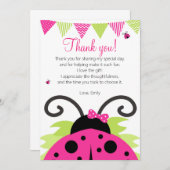Ladybug Hot Pink Party Bedankkaart (Voorkant / Achterkant)