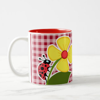 Ladybug in Carmine Red Gingham Tweekleurige Koffiemok