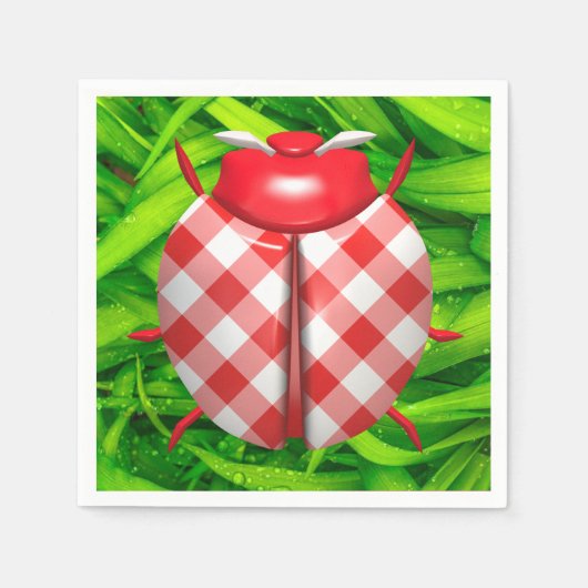 Ladybug in groene gras rode gingham controleert sc servet (Voorkant)