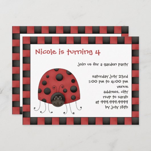 Ladybug ・ Invitation d'anniversaire (Devant / Derrière)