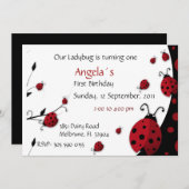Ladybug Invitation Fête d'Anniversaire des Filles (Devant / Derrière)