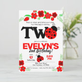 Ladybug Invitation for 2nd Birthday Kaart (Staand voorkant)