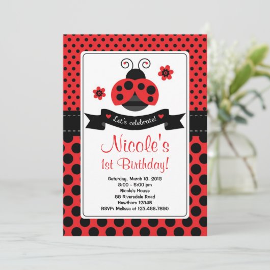 Ladybug Invitation / Lady Bug Invitation Kaart (Staand voorkant)