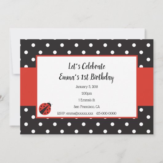 Ladybug Invitation pour l'anniversaire ou le Baby  (Devant)