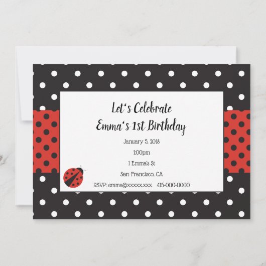 Ladybug Invitation pour l'anniversaire ou le Baby  (Devant)