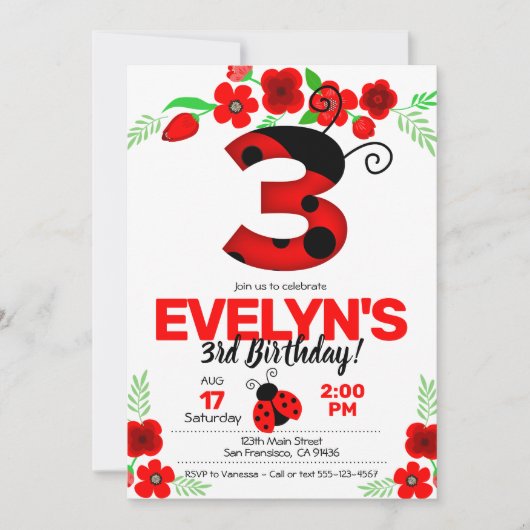 Ladybug Invitation pour le 3ème anniversaire (Devant)