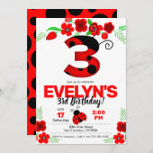 Ladybug Invitation pour le 3ème anniversaire (Devant / Derrière)