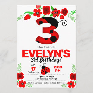 Ladybug Invitation pour le 3ème anniversaire