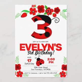 Ladybug Invitation pour le 3ème anniversaire