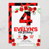 Ladybug Invitation pour le 4ème anniversaire (Devant / Derrière)