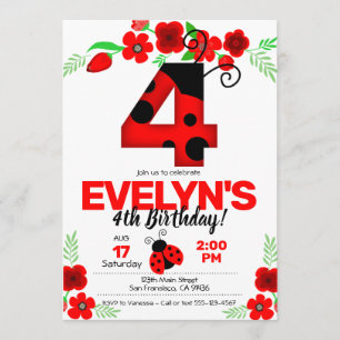 Ladybug Invitation pour le 4ème anniversaire