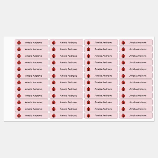 Ladybug Iron Nom Étiquettes pour le camp scolaire (Feuille)