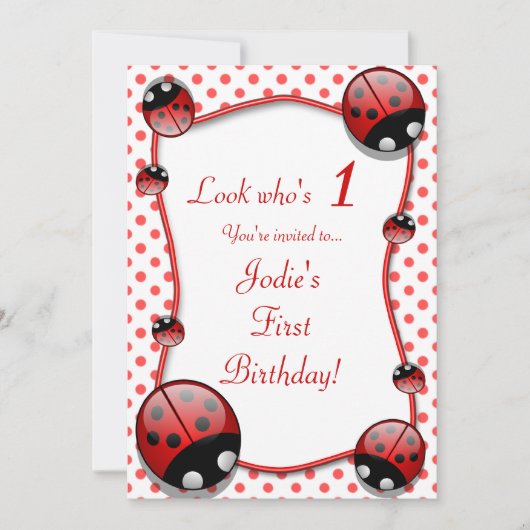 Ladybug Kinderen First Birthday Party Invitation Kaart (Voorkant)