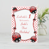 Ladybug Kinderen First Birthday Party Invitation Kaart (Staand voorkant)