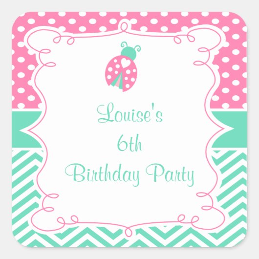 Ladybug Ladybird Birthday Party Vierkante Sticker (Voorkant)