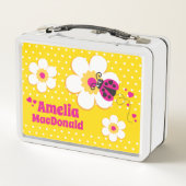 Ladybug ladybird roze gele meisjes naam lunchbox (Achterkant)