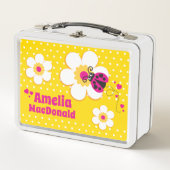 Ladybug ladybird roze gele meisjes naam lunchbox (Voorkant)