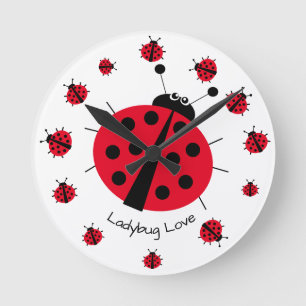 Ladybug Love Girly Fun Cute Cartoon  Ronde Klok