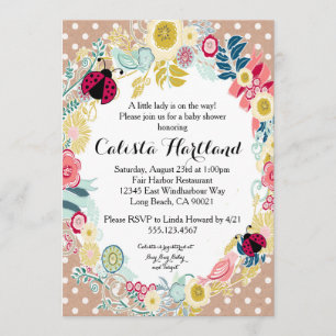 Ladybug meisje Baby shower bloemenuitnodiging Kaart