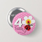 Ladybug meisjes verjaardag 4 vandaag roze knop ronde button 5,7 cm (Voorkant /achterkant)