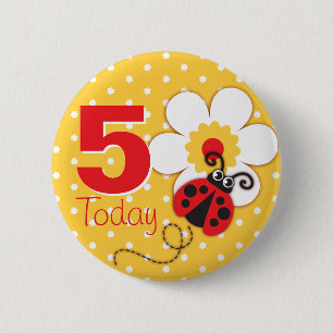 Ladybug meisjes verjaardag 5 vandaag gele knop ronde button 5,7 cm