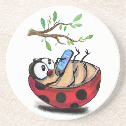 Ladybug met Phone Fun Onderzetter Spring (Voorkant)