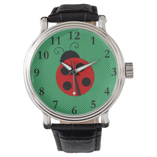 Ladybug met Polka Dots Design Horloge (Voorkant)