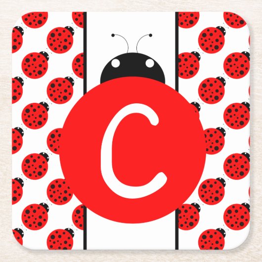 Ladybug Monogram Vierkante Kartonnen Onderzetter (Voorkant)