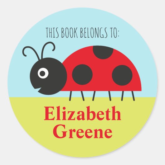 Ladybug Name Label Round Sticker voor kinderen (Voorkant)