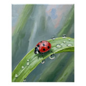Ladybug on a Dewy Leaf – Nature Art Print Perfect Poster (Voorkant)