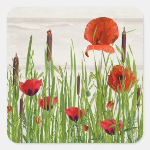Ladybug op Cattail Vierkante Sticker