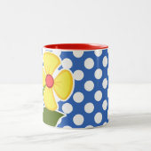 Ladybug op Cerulean Blue Polka Dots Tweekleurige Koffiemok (Center)