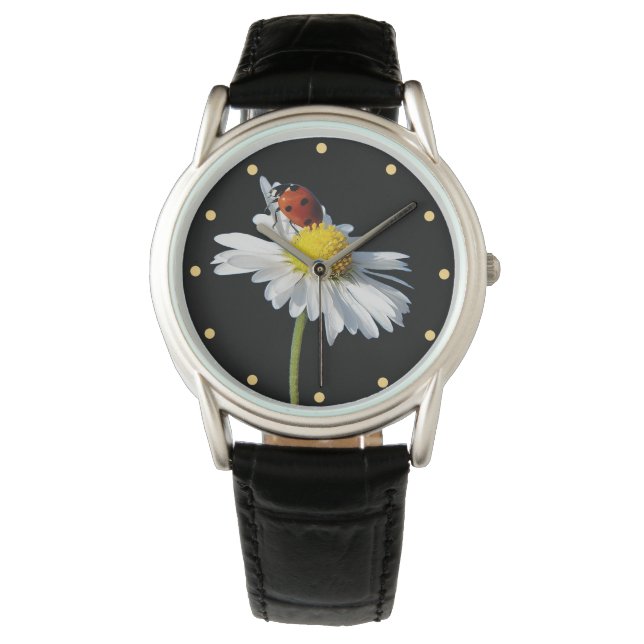 Ladybug op Daisy Horloge (Voorkant)
