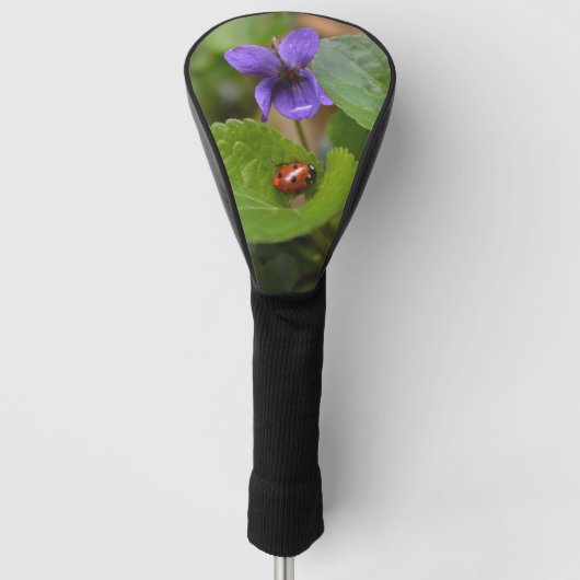Ladybug op Sweet Violet Flowers Golfheadcover (Voorkant)