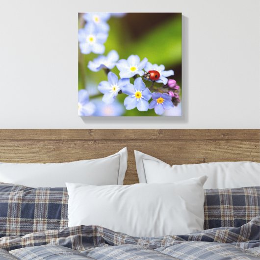 Ladybug op 'Vergeet-me-niet' Canvas Afdruk (Insitu (Slaapkamer))