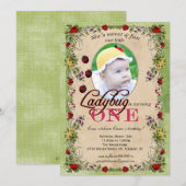 Ladybug Party Invitation - Foto, 1 jaar oud Kaart (Voorkant / Achterkant)