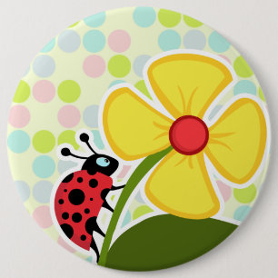 Ladybug Pastel Kleuren, Polka Dot Ronde Button 6,0 Cm