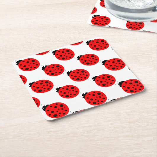 Ladybug Pattern Vierkante Kartonnen Onderzetter (Schuin)