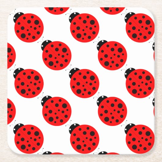 Ladybug Pattern Vierkante Kartonnen Onderzetter (Voorkant)