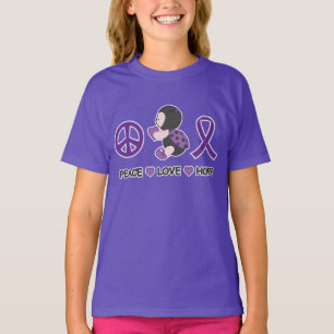 Ladybug Peace Love Hope Paars Awareness Ribbon T-shirt