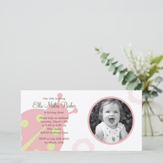 Ladybug Photo Birthday Invitation (Staand voorkant)