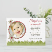 Ladybug Photo Birthday Party Invitations Kaart (Staand voorkant)