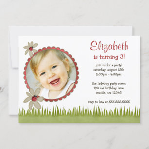 Ladybug Photo Birthday Party Invitations Kaart