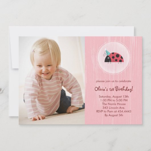 Ladybug Photo Card Birthday-uitnodigingen Kaart (Voorkant)