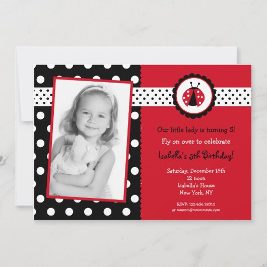 Ladybug Photo Invitations Fête d'anniversaire Jeun (Devant)
