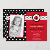 Ladybug Photo Invitations Fête d'anniversaire Jeun (Devant / Derrière)