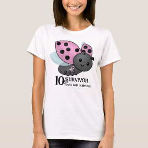 Ladybug Pink Awareness Ribbon 10 jaar overlevende  T-shirt