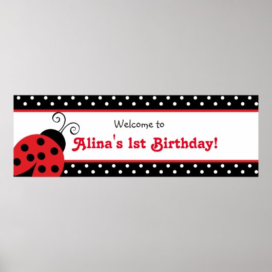 Ladybug Polka Dot Custom Birthday Party Banner Poster (Voorkant)