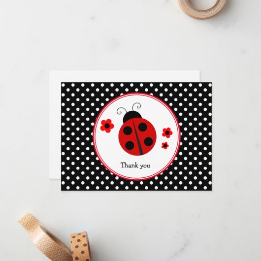 Ladybug Polka Dot Merci Carte Note (Devant/Arrière en situation)